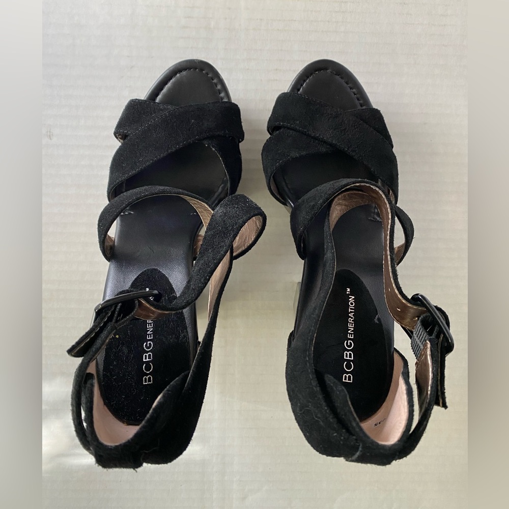 NWOT BCBGeneration Black Suede Chunky Platform Sandals size 8 1/2 - Picture 14 of 16